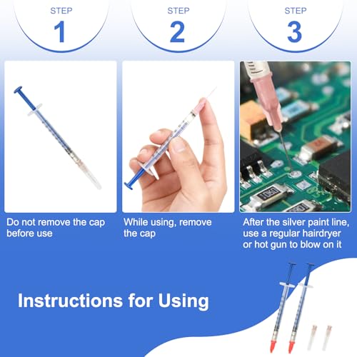 Silver Conductive Glue Wire 0.2ML for PCB Repair, Electronic Circuit Trace Fix, 2 Pack Precision Liquid for Flexible Substrates and Household Appliances
