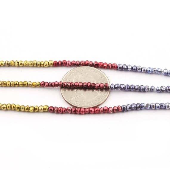 Perles multi pyrite 3mm facettées en lot de 5 rangs pour création de bijoux de 34cm - 2