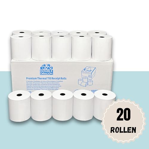 Double Dragon, 80 x 80 mm Premium Thermopapier Kassenrollen für EPOS-Drucker, POS-Terminal, Kassensystem [Packung mit 20]