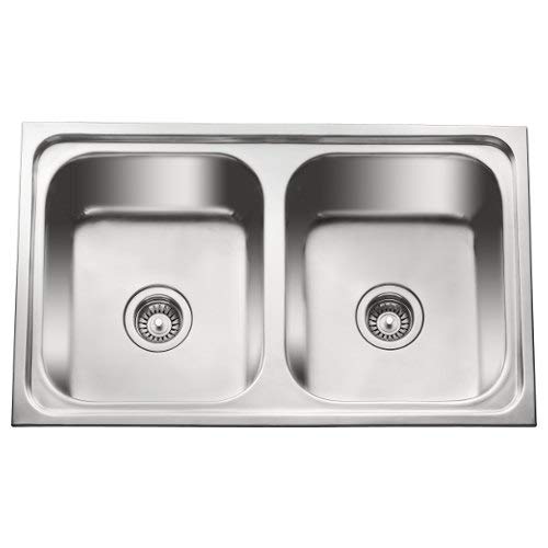 Image of CROCODILE 304 Grade Stainless Steel Double Bowl Kitchen Sink (32 inch x 20 inch x 8 inch, Glossy)