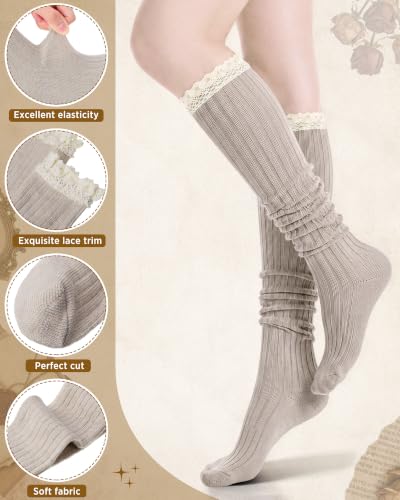 Image of Syhood Cotton Women thigh high socks with Lace Trim over the knee High Socks Boutique Lace Tall Boot Stockings for Women