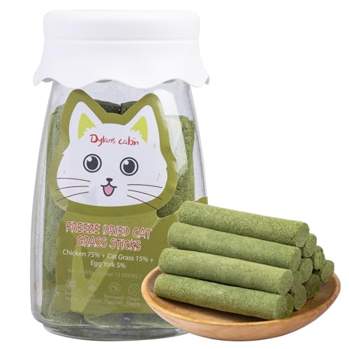 Dylan's cabin Cat Grass Teething Stick - Natural Freeze Dried Treats Edible Chew Cat Toy for Teeth Cleaning and Hairball Removal (80g)
