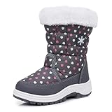 Ahannie Toddler Girls Snow Boots Kid Warm Outdoor Insulated Winter Boot with Side Zipper(Todder/Little Kid)(Grey-12)