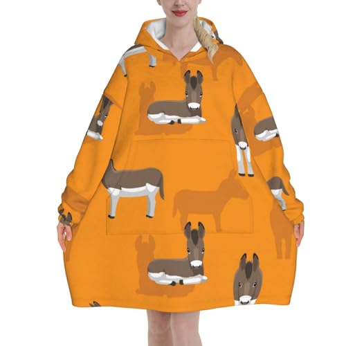 Sweat à capuche couverture oversize pour femme en flanelle à motif âne