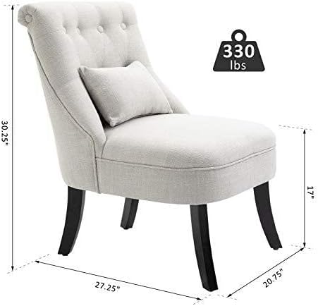 HOMCOM Small Button-Tufted Accent Chair Mid-Back Leisure Armchair with Upholstered Fabric, Solid Wood Legs, and Support Pillow, Beige