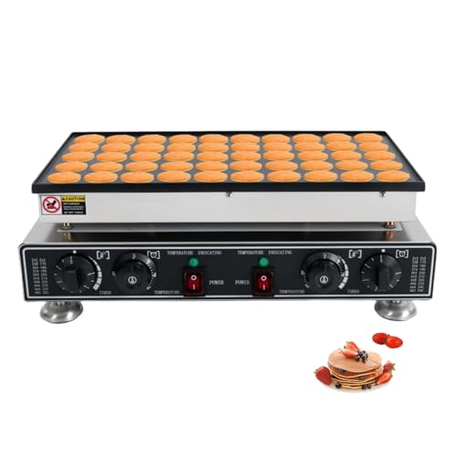 Commercial Mini Dutch Pancakes Maker Machine, 50PCS 1800W Electric Non-stick Muffin Poffertjes Maker Machine with 2 Thermostats & 2 Timers Separate Control for Home and Restaurants
