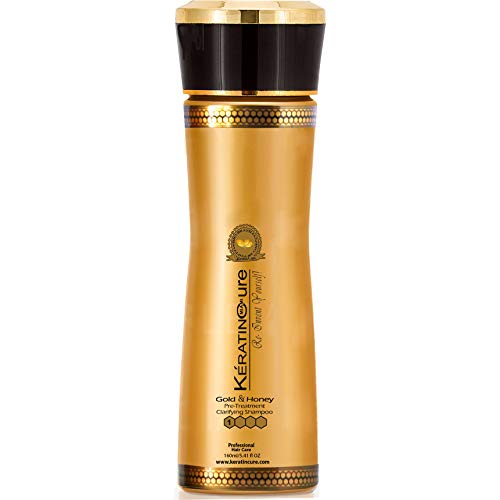 Keratin Cure Gold and Honey Clarifying Shampoo Deep Cleansing Hair Remove Buildup Gentle Anti-Residue moisturizing swimmers pre-treatment (160ml/ 5 fl oz)