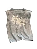 Verdusa Women's 3D Floral Sweater Vest Sleeveless Crew Neck Lightweight Knitted Tank Top Grey Medium