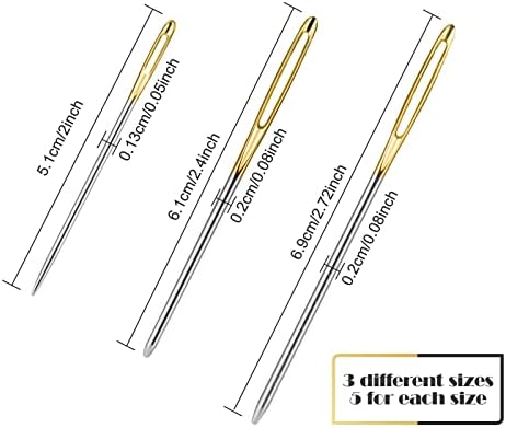 Redamancy Large Eye Blunt Needles, 15 Pcs 3 Sizes Sewing Needles, Metal Darning Needles, Clear Tube Sewing Needles Set, for Yarn Knitting Sewing or DIY Crafting, 5.1 cm, 6.1 cm, 6.9 cm