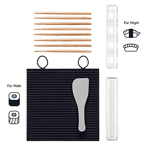Foto von Blumtal Sushi Maker Set Sushi Maker Komplettset mit Rollmatte 4 hochwertige Holzstäbchen Reislöffel Sushi Maki Nigiri Temaki für Anfänger und Profis