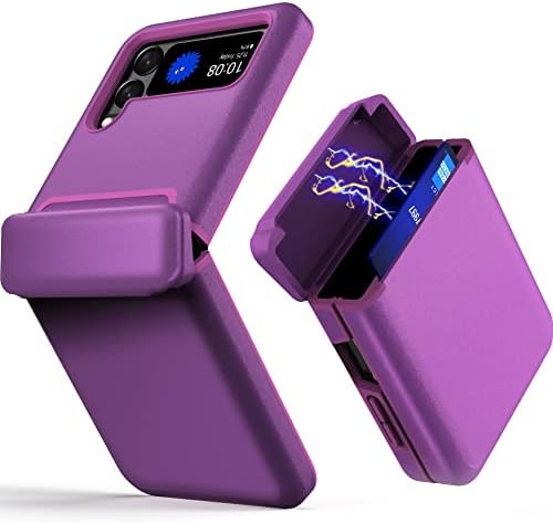 X-FOUR Galaxy Z Flip 4 Wallet Case with Hinge Protection, Card Slot, Shockproof TPU Silicone Cover (Purple)