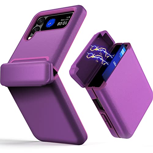 X-Four Galaxy Z Flip 4 Wallet Case With Hinge Protection, Card Slot, Shockproof Tpu Silicone Cover (Purple) #TOP3