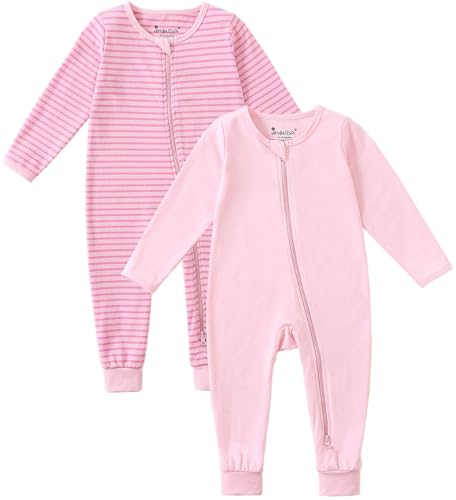 Image of Jimonda Baby Sleeper Rompers,Unisex Boys Girls Zip-Front Pajamas One-Piece Footless Outfit 0-24 Months (Pack of 2
