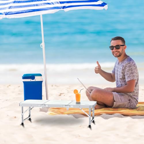 Miniatura 5 de Anbte Mesa Plegable Multifuncional 90x40x70 51 26 Cm Alturas Ajustables Impermeable Para Jardín Exterior Camping Y Picnic Playa Blanco