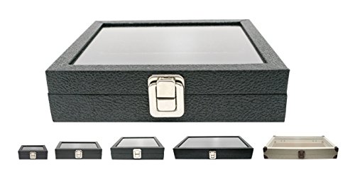 Novel Box Half-Size Glass Top Black Leatherette Metal Clasp Jewelry Display Case 8.25X7.25X2 + Custom NB Pouch