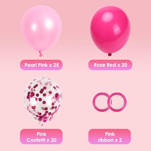 Image of RUBFAC Pink Balloons Party Balloon and Hot Pink Balloons for Girls Princess Theme Birthday Decorations Baby Shower Bridal Shower, 65pcs