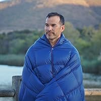 Get Out Gear Daunen-Campingdecke – leicht, warm und verstaubar | ideal für Rucksackreisen, Reisen, Festivals, Strand, Hängematte | 650 Füllkraft, Wasserabweisende Rucksack-Steppdecke (blau/rot) – Ansicht 3