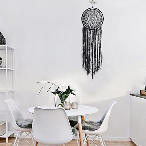 12b Apanhadores de sonhos boho preto, grande apanhador de sonhos com crochê feito à mão, pendurar na