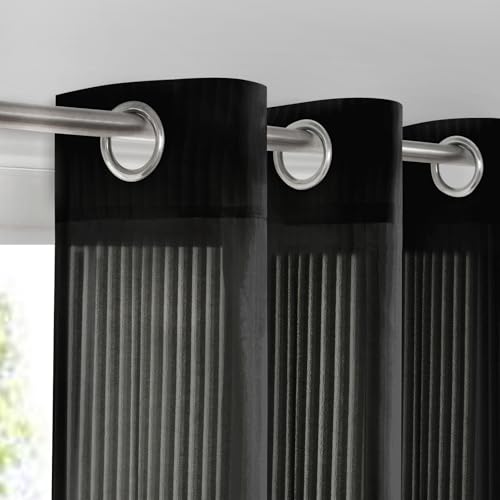 Image of Black Sheer Curtains for Windows 72 inch Length, Grommet Top Semi Sheer Vertical Drapes Privacy with Light Filter for Bedroom /Living Room /Sliding Door,52W x 72L (2 Panels)