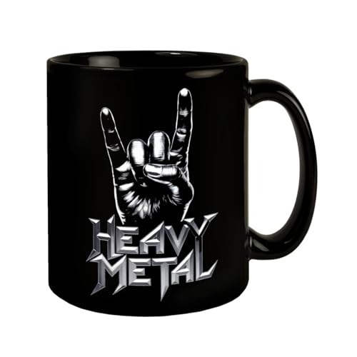 Rockzeichen Hand Heavy Metal Taza de café negra con Rock On Sign