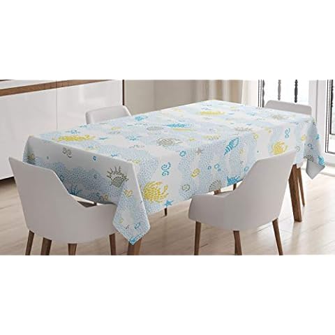 ABAKUHAUS Mantele Cangrejos y Conchas Marinas Azul y Amarillo Cover