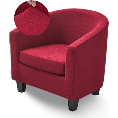 Highdi Housse De Fauteuil 1 Place Cabriolet Chesterfield Deux Pièces, Housse Fauteuil Club en Tissu Jacquard Bourgogne Extensible Facile À Enlever Et...