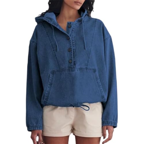 Veste Jean Femme Hoodie Denim Tenue Casual Quotidienne Confortable