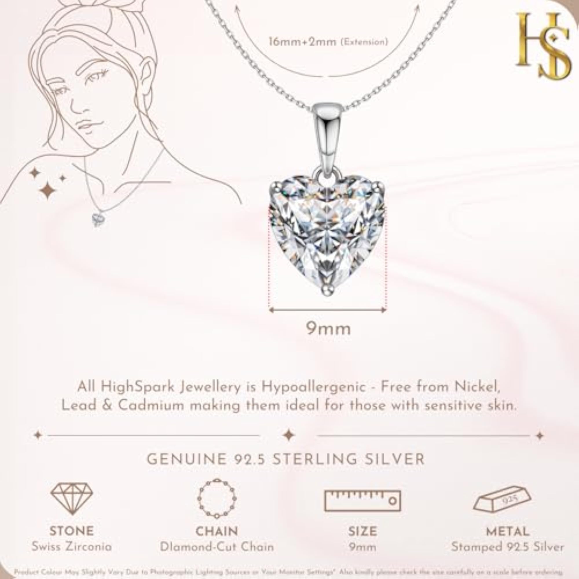 Women's 925 Sterling Silver Solitaire Heart Pendant Necklace