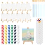 60 Teiliges Mini Staffelei mit Leinwand Set, Bilderrahmen-Set, Dreieck Holz Dekoration, DIY Malzubeh&ouml;r f&uuml;r Einsteiger & Hobbymaler