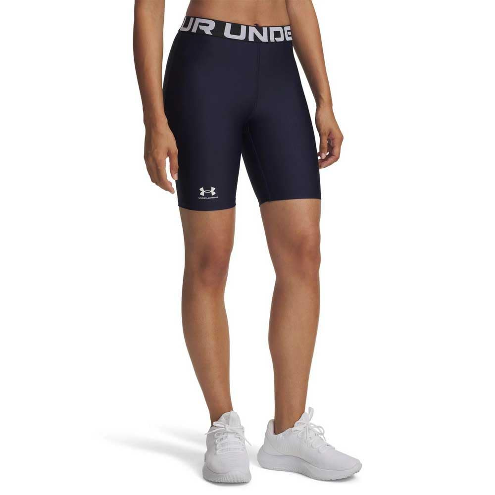 Under Armour Women's HeatGear 8in Short, Breathable and Fast-Drying Sports Shorts, Comfortable Women's Shorts with Odour Control Technology,Midnight Navy / / White,LG