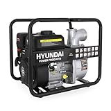 HYUNDAI Benzin Wasserpumpe GWP57647 – 5.4 PS, 4-Takt Motorpumpe, 60.000 l/h Förderleistung, 28 m Förderhöhe, mobile Gartenpumpe, Teichpumpe für Entwässerung & Bewässerung