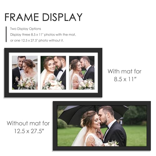 Image of DUENPY 12.5x27.5 Picture Frame 3-Opening 8.5x11 Collage Picture Frame Displays Three 8.5x11 inch Photos Collage Wall Decor Wall Hanging or Tabletop Black