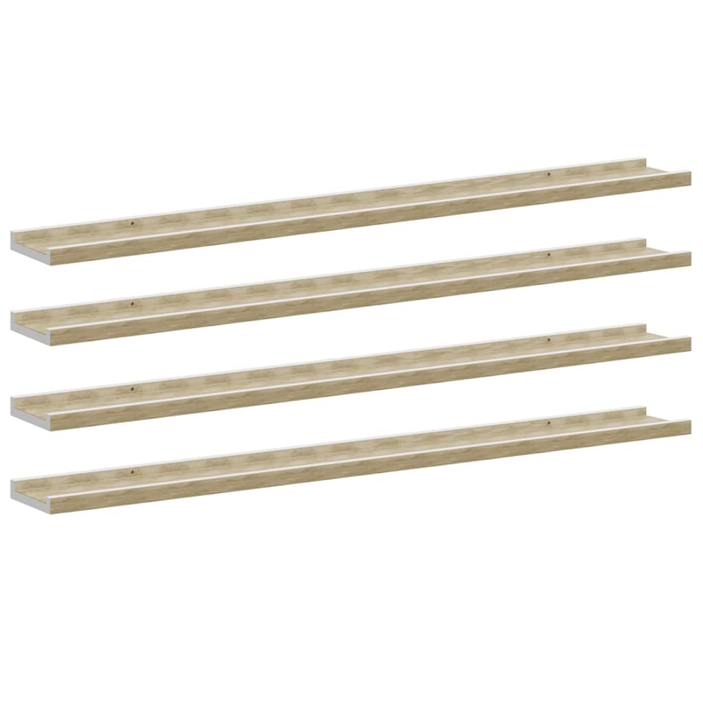 Set di 4 mensole da parete in MDF bianco, rovere Sonoma, 100 x 9 x 3 cm | Mensole sospese decorative per soggiorno e camera da letto per esporre piante, libri e decorazioni.