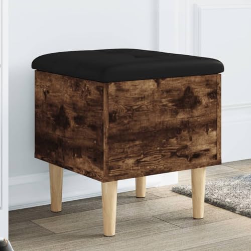 Teenpull Banco con espacio de almacenamiento, 42 x 42 x 46 cm, madera de roble ahumado, cómodo acolchado, banco de almacenamiento versátil para pasillo, dormitorio, salón