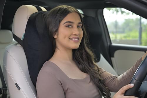 Image of Car Neck Rest Pillow, Memory Foam Head Rest & Neck Support Cushion for Car Seat, Office Chair | Comfortable Ergonomic Design for Neck Pain & Muscle Tension Relieve (Black, 17x12x5 Inch, Large)