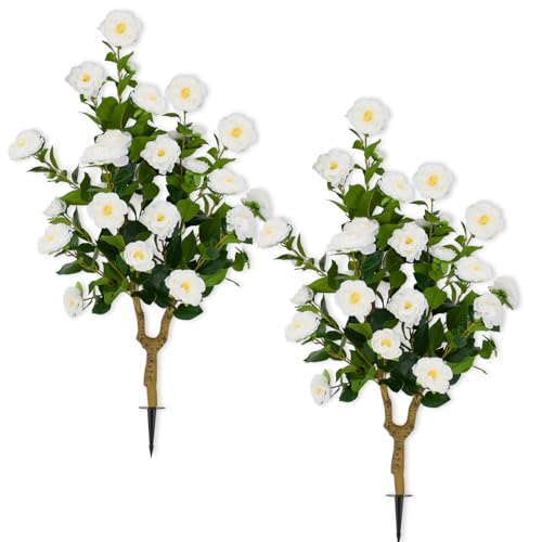 Image of 35.5 inch Artificial White Camellia Tree 2-Pack, UV Resistant Indoor Outdoor
