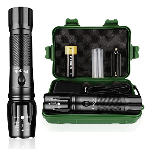 Super Bright Rechargeable Flashlights High Lumens 10000 lm, Esgofo High Power XHP50.2 LED Tactical Handheld Flash Lights, Powerful Zoomable Waterproof linternas, Long Life, for Emergency Hunting Gift