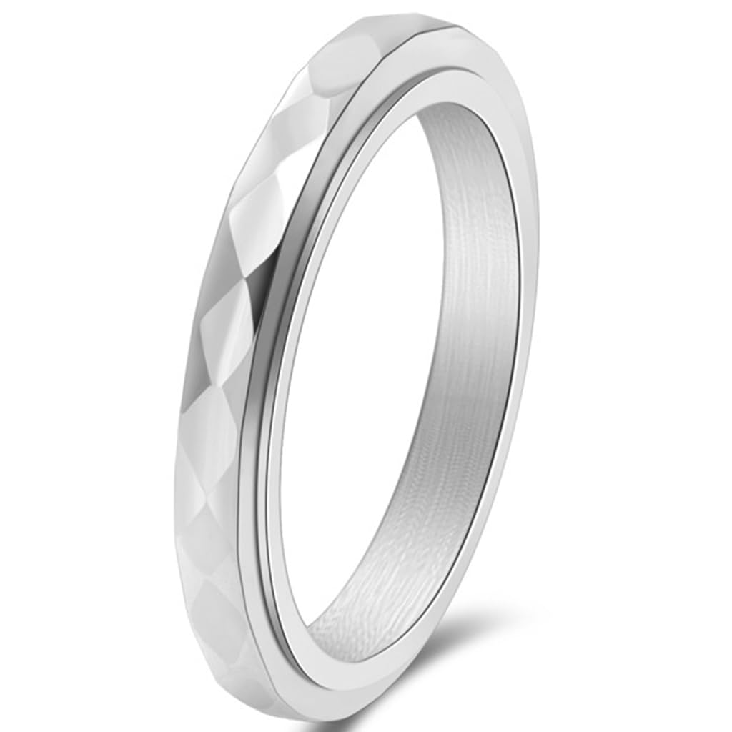 Jude Jewelers3mm Stainless Steel Rhombic Surface Rotating Spinner Stackable Wedding Band Ring