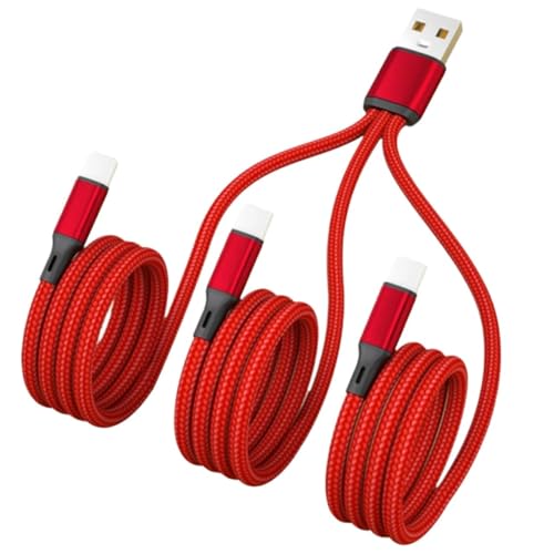 3 In 1 100W 6A USB-A to 3 ×Type C �����f�[�^�P�[�u�� USB C �f�[�^�]���R�[�h�p(Red - 1.2m)