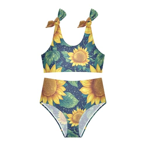 JUNZAN Beautiful Sunflowers Girls Bathing Suit High Waisted 2 Piece Swimwear Preppy Girls Swimming Suits 3T2