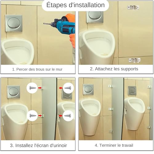 Soporte para pantalla de orinal con juego de 4 herrajes de fijación para inodoros públicos 4