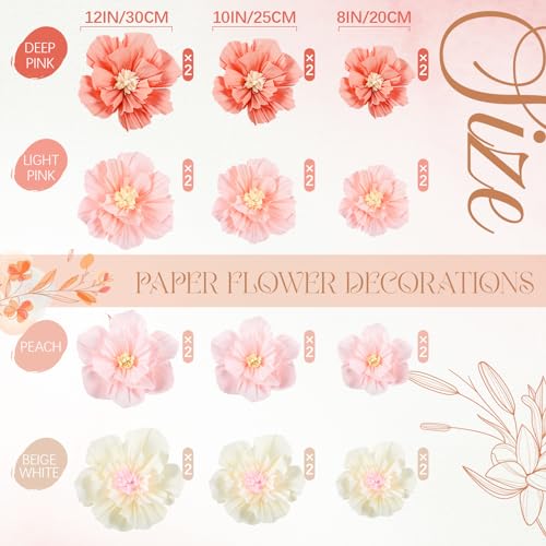 Image of Cholemy 36 Pcs Tissue Paper Flowers, Crepe Paper Flowers Decorations 8 inch 10 inch 12 inch for Wedding Party Baby Bridal Shower Carnival Party Birthday Nursery Wall Decor (Elegant Color)