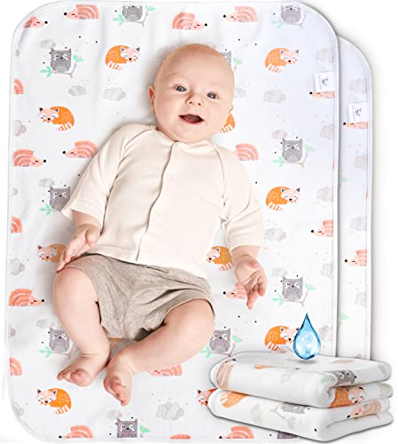 Image of Waterproof Changing Pad Liners - 2 Pack, Diaper Changing Table Covers Keep Baby Dry & Protect Bassinet from Leaks - Reusable, Washable, Portable, Large Liner Pads Measure 26" x 20"