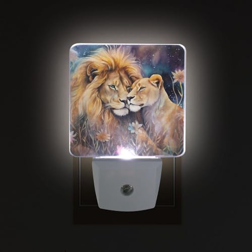 Image of Lions Flower Night Lights 2 Pack Plug-in Wall Led Nightlight Auto Dusk-to-Dawn Sensor Lamps for Bedroom Kitchen Bathroom
