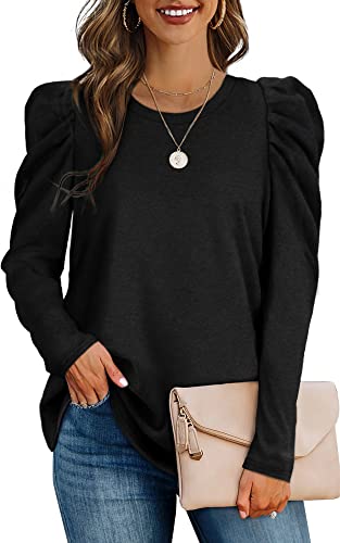 Black Shirts For Women Long Sleeve Womens Dressy Tops And Blouses Puff Sleeve S #TOP16