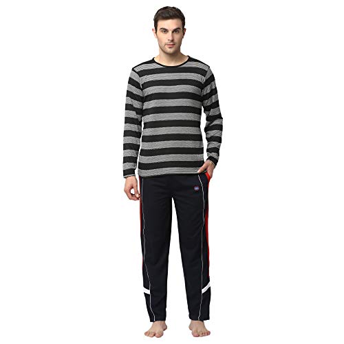 Image of Mack Jonney Men Cotton Blend Relaxed Night Suit Co-Ord Set with Round Neck Full Sleeve T-Shirt and Track Pant-Vj-Mns-Ttp-Group27