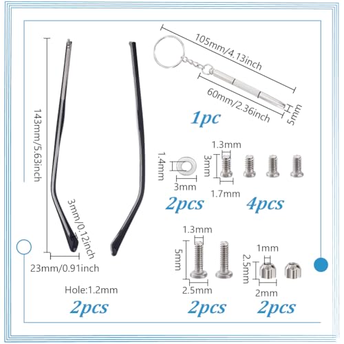 AHANDMAKER 1 Pair Eyeglass Replacement Arm Metal Glasses Replacement Temple Eyewear Frame Temple Accessory Inlaid Metal Eyeglass Repair Legs for Sunglasses Full-Rim Glasses, Black