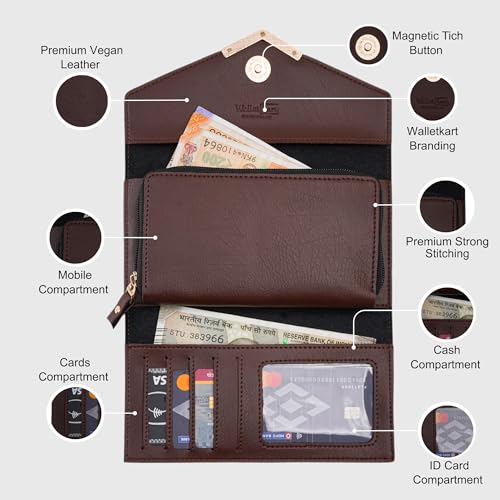 Image of WALLETKART Personalized Leather Women's Clutch with Name & Charm | Customized Clutch for Girlfriend Friend Wife Mother & Sister