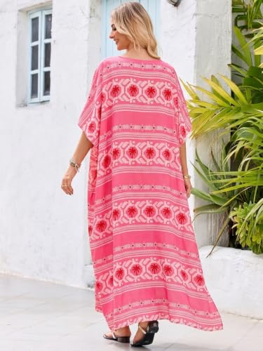 Image of Moss Rose Kaftan Dresses for Women V Neck Summer Swimsuit Cover up Caftan Maxi Beach Dresses