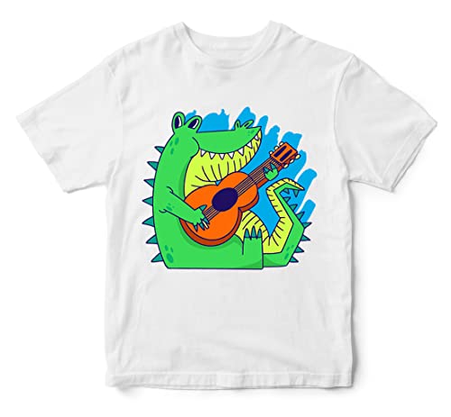 Image of Boys & Girls Cute Alligator Crocodile Playing Guitar 100% Cotton Unisex Kids T-Shirt